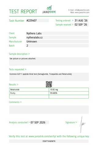 Protokol Janoshik Analytical #229407 – Identita, obsah a čistota