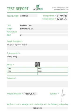Protokol Janoshik Analytical #229408 – Sterilita